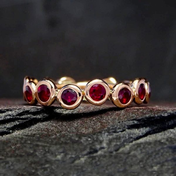 Medium Stepping Stones Eternity ring, 2mm fine Rubies, 9ct gold