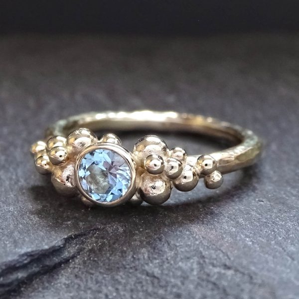 Seed Cluster ring, 5mm Aquamarine, 9ct gold