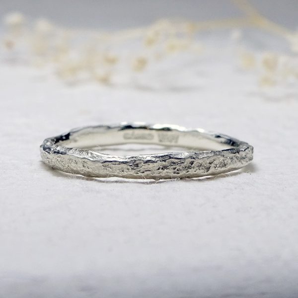 2mm Bark ring, 9ct white gold